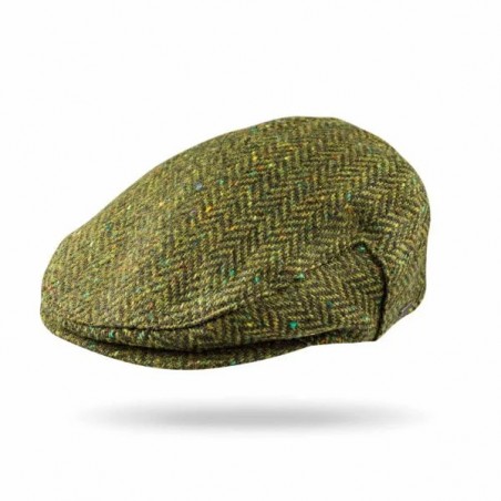 Klassische, irische Tweed Cap mit grünem Herringbone-Muster von der Weberei JOHN HANLY & Co.